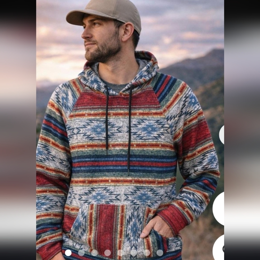 EUC Brooklyn Cloth Men's Sz Small Aztec Print Stretchy Hoodie Sweatshirt